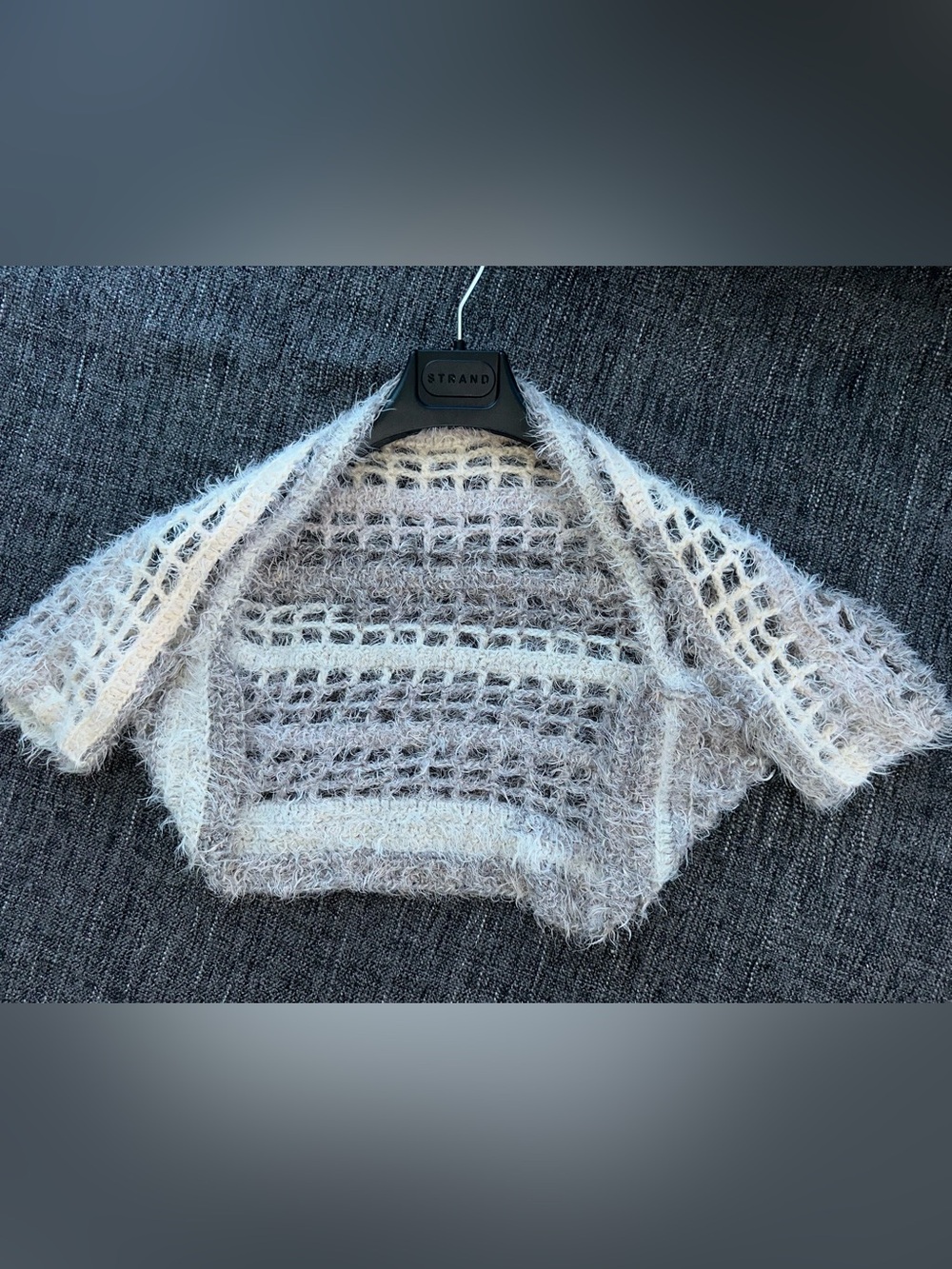 Light Gray & Cream Textured Open Knit Shrug Sweater